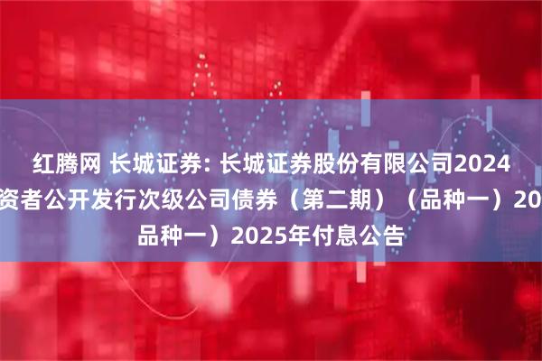 红腾网 长城证券: 长城证券股份有限公司2024年面向专业投资者公开发行次级公司债券（第二期）（品种一）2025年付息公告